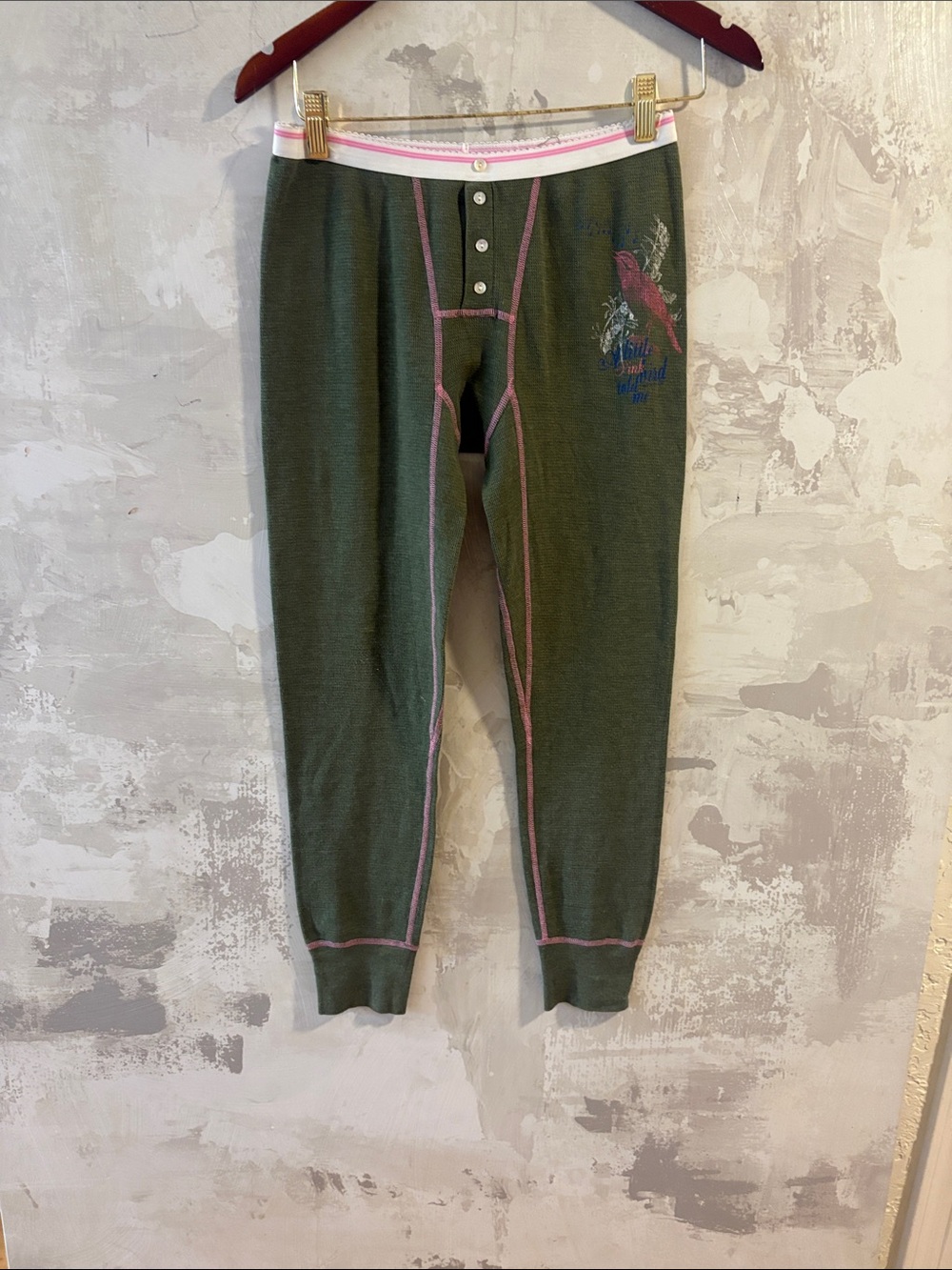 Victoria's Secret Olive Green and Pink Thermal Long Johns
